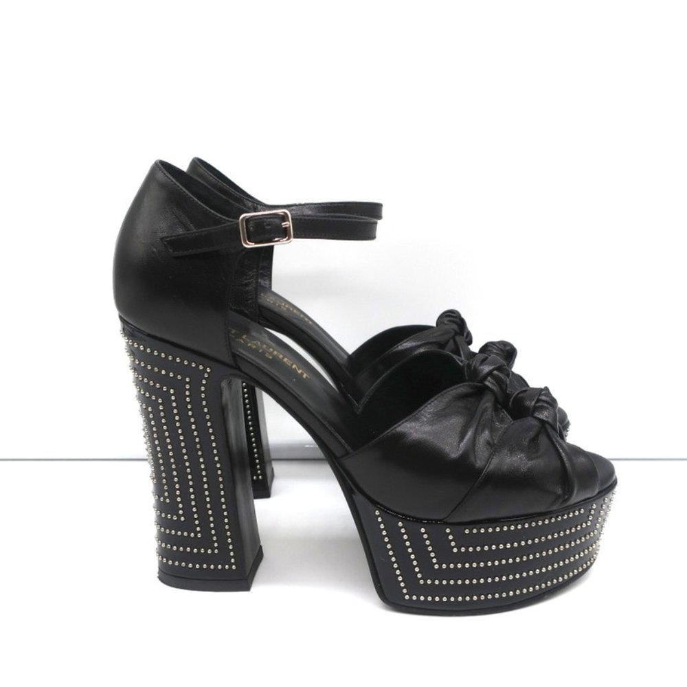 SAINT LAURENT CANDY DOUBLE KNOT STUDDED PLATFORM SANDALS BLACK LEATHER SIZE 36 - Picture 2 of 12